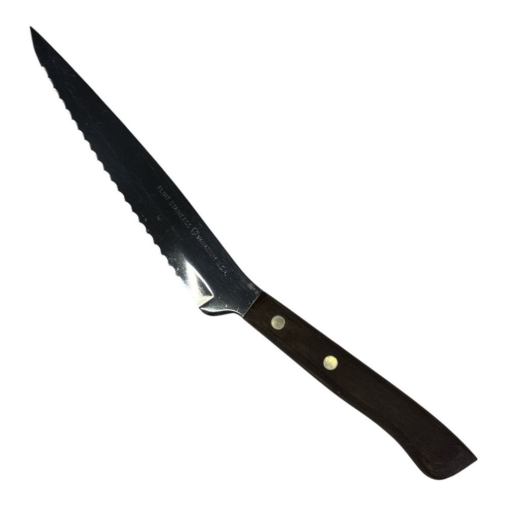 Vintage Flint Serrated Offset Knife Vanadium Stainless Steel 7” Blade Bread